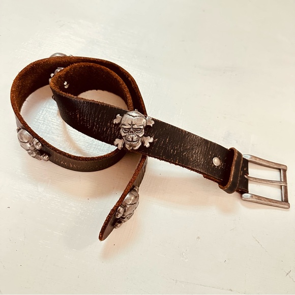 Bill Adler design skull brown leather beltmen's size 32 - Picture 3 of 9